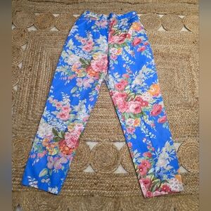 Vintage 80s Ralph Lauren Blue Label Floral High Waisted Cotton Pants Made in Hk